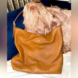 TORY BURCH Camel Pebbled Leather Large Hobo Bag